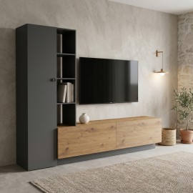 230-000276 Σύνθετο σαλονιού Tilveo pakoworld oak-ανθρακί 230x41.5x180εκ
