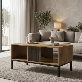 230-000291 Τραπέζι σαλονιού Delanka pakoworld oak-μαύρο 92x50x46εκ
