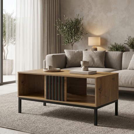 230-000291 Τραπέζι σαλονιού Delanka pakoworld oak-μαύρο 92x50x46εκ