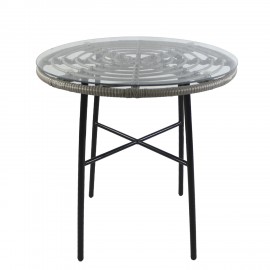 14510042 Τραπέζι Κήπου ArteLibre APPIUS Γκρι/Μαύρο Μέταλλο/Rattan/Γυαλί 70x70x74cm Γκρι/Μαύρο