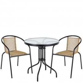 14990516 Σετ Τραπεζαρία Κήπου ArteLibre EARTH Μαύρο/Φυσικό Rattan/Γυαλί/Μέταλλο Με 2 Πολυθρόνες 14990516 Φυσικό/Μαύρο