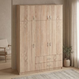 361-000065 Ντουλάπα τρίφυλλη με συρτάρια Royal pakoworld σε sonoma απόχρωση 150x58x230εκ