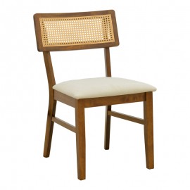 381-000023 Καρέκλα Raffles pakoworld καρυδί rubberwood με pe rattan και εκρού ύφασμα 47x48x83.5εκ