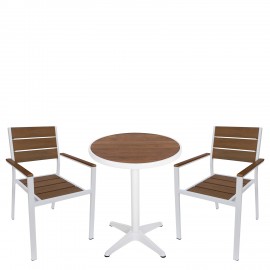14990707 Σετ Τραπεζαρία Κήπου ArteLibre RAROTONGA Καρυδί/Λευκό Polywood/Αλουμίνιο/Ξύλο Με 2 Πολυθρόνες 14990707 Καφέ/Λευκό