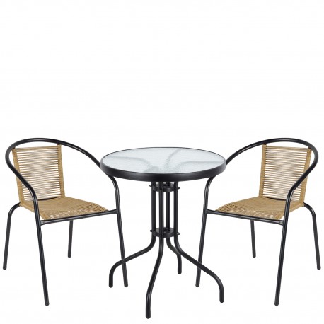 14990523 Σετ Τραπεζαρία Κήπου ArteLibre EARTH Μαύρο/Φυσικό Rattan/Γυαλί/Μέταλλο Με 2 Πολυθρόνες 14990523 Φυσικό/Μαύρο