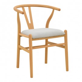 029-000462 Καρέκλα Wishbone pakoworld rubberwood-ύφασμα σε φυσική-γκρι απόχρωση 51x58x73εκ