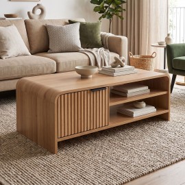 086-000033 Τραπέζι σαλονιού Kelba pakoworld mdf σε φυσική απόχρωση 100x50x35,5εκ