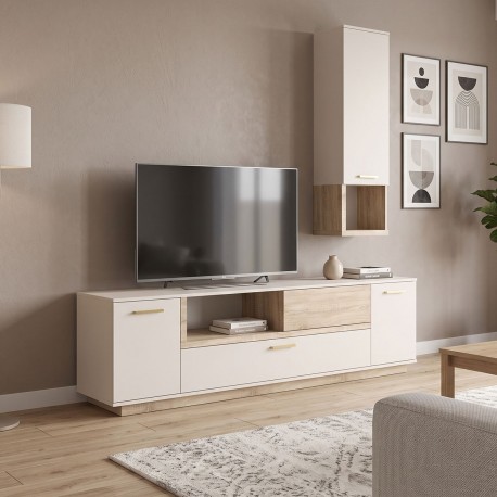 192-000076 Σύνθετο σαλονιού Norda pakoworld κρεμ με oak 187x40x58.4εκ