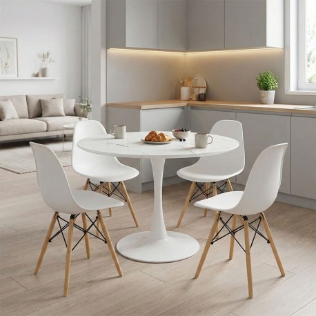 200-001006 Τραπεζαρία Julita-Balou pakoworld σετ 5τεμ pp-mdf λευκo Φ100x73εκ