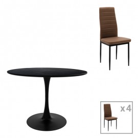200-001391 Τραπεζαρία Balou-Parker pakoworld σετ 5τεμ μαύρο-καφε Φ100x73εκ