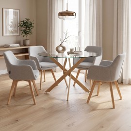 200-001532 Τραπεζαρία με Πολυθρόνες Safira γκρι και Τραπέζι Antoro γυαλί Φ100x75εκ Σετ 5τεμ