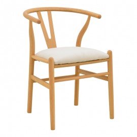 029-000463 Καρέκλα Wishbone pakoworld rubberwood-ύφασμα σε φυσική-μπεζ απόχρωση 51x58x73εκ