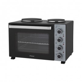 400589 Ηλεκτρικό φουρνάκι με 2 εστίες PREO-40589 PRIMO 35L 3000W Γυάλινη πρόσοψη Μαύρο/Ασημί
