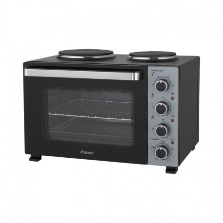 400589 Ηλεκτρικό φουρνάκι με 2 εστίες PREO-40589 PRIMO 35L 3000W Γυάλινη πρόσοψη Μαύρο/Ασημί