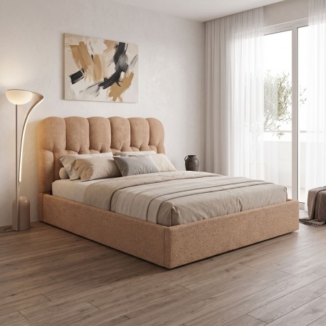 429-000009 Κρεβάτι διπλό Sectra pakoworld terracotta μπουκλέ ύφασμα 160x200εκ