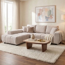 371-000036 Γωνιακός καναπές Londe pakoworld δεξιά γωνία με γκρι μπεζ ύφασμα 273x211x92εκ