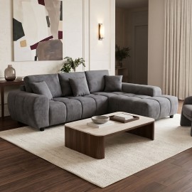 371-000033 Γωνιακός καναπές Londe pakoworld αριστερή γωνία με γκρι ύφασμα 273x211x92εκ