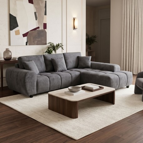 371-000033 Γωνιακός καναπές Londe pakoworld αριστερή γωνία με γκρι ύφασμα 273x211x92εκ