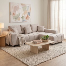 371-000035 Γωνιακός καναπές Londe pakoworld αριστερή γωνία με γκρι μπεζ ύφασμα 273x211x92εκ