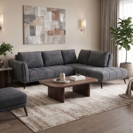 371-000043 Γωνιακός καναπές Belanza pakoworld αριστερή γωνία με ανθρακί ύφασμα 265x213x90εκ