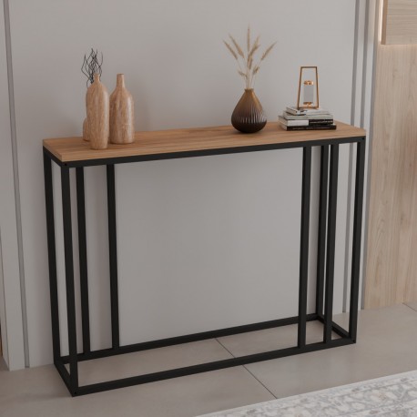 321-000132 Κονσόλα Cansbia pakoworld oak με μαύρο μέταλλο 100x25x75εκ