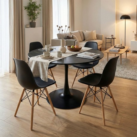 200-001028 Τραπεζαρία Julita-Balou σετ 5τεμ pakoworld MDF-PP σε μαύρο-φυσικό απόχρωση Φ120x73εκ