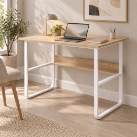 072-000193 Γραφείο εργασίας Kela pakoworld mdf σε oak απόχρωση με λευκό μέταλλο 100x60x73εκ