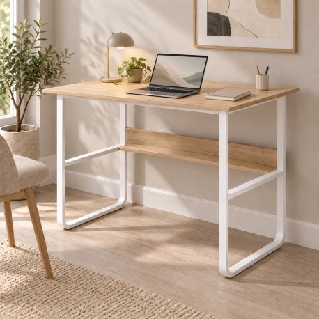 072-000193 Γραφείο εργασίας Kela pakoworld mdf σε oak απόχρωση με λευκό μέταλλο 100x60x73εκ