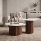 072-000189 Τραπέζι σαλονιού Skerta pakoworld σετ 2τεμ λευκό sintered stone mdf με καρυδί βάση