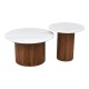 072-000189 Τραπέζι σαλονιού Skerta pakoworld σετ 2τεμ λευκό sintered stone mdf με καρυδί βάση
