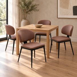 072-000194 Καρέκλα Leyla pakoworld καφέ PU με μαύρο μέταλλο 46x46x82.5εκ