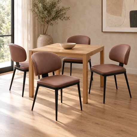 072-000194 Καρέκλα Leyla pakoworld καφέ PU με μαύρο μέταλλο 46x46x82.5εκ