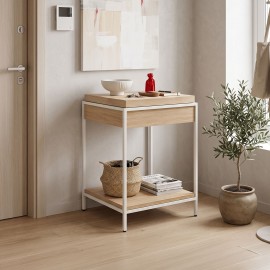 431-000013 Κονσόλα Odar pakoworld με αποθηκευτικό χώρο sonoma MDF με λευκό μέταλλο 63x63x80εκ