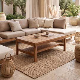 336-000042 Τραπέζι σαλονιού Louf pakoworld καρυδί teak ξύλο 120x70x40εκ