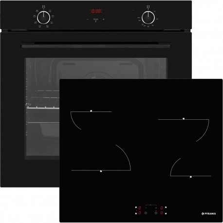 Pyramis PO78072008SBL + PHC62410FMB Φούρνος άνω Πάγκου 78lt με Επαγωγικές Εστίες Π59.5εκ. Μαύρος A